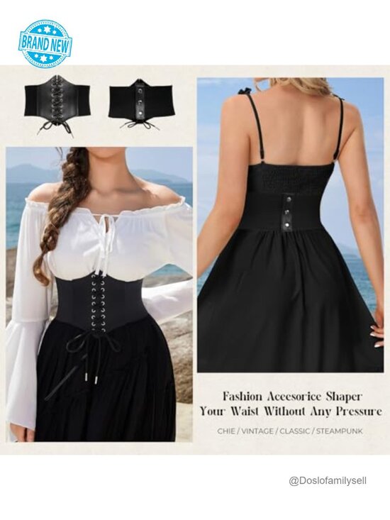 PU Leather Corset Waist Belt, Lace-up Cinch, Elastic Back, 7.5in Wide main image 7